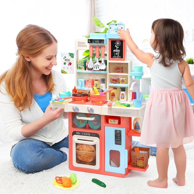 CUTE STONE Pretend Play Kitchen, Water Sink, Stove with Steam&Light&Sound, 63PCS CUTE STONE Pretend Play Kitchen, Water Sink, Stove with Steam&Light&Sound, 63PCS