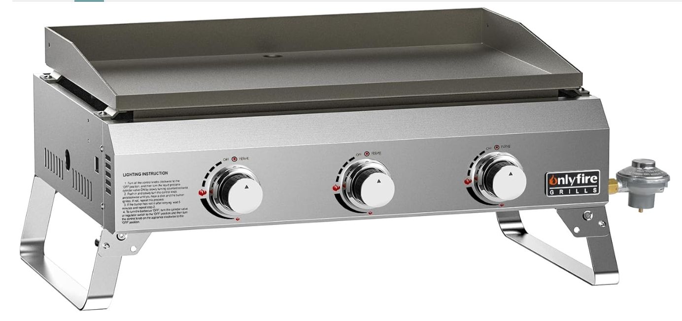 ONLYFIRE GRILLS Propane Gas Griddle, 3 Burner Portable Flat Top Grill ONLYFIRE GRILLS Propane Gas Griddle, 3 Burner Portable Flat Top Grill