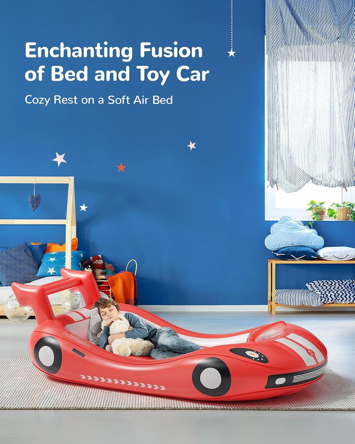 QPAU Inflatable Toddler Travel Bed, Kids Air Mattress with Safety Bed Rail