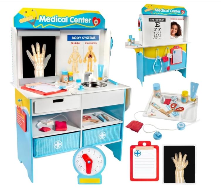 Get Well Doctor Wooden Activity Center- Kids Pretend Play Medical Playset Get Well Doctor Wooden Activity Center- Kids Pretend Play Medical Playset