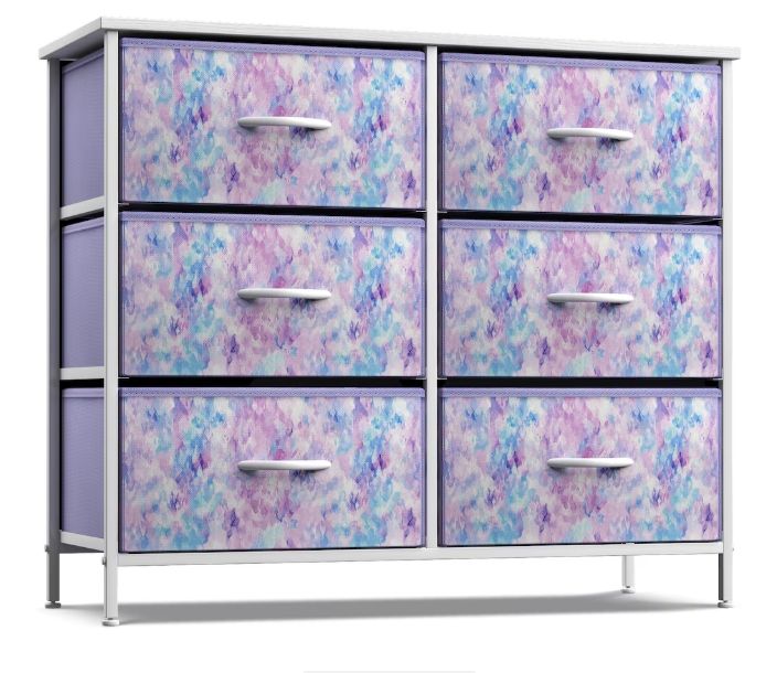 Sorbus Storage Cube Dresser with 6 Drawers - Watercolor Blue-Purple Sorbus Storage Cube Dresser with 6 Drawers - Watercolor Blue-Purple