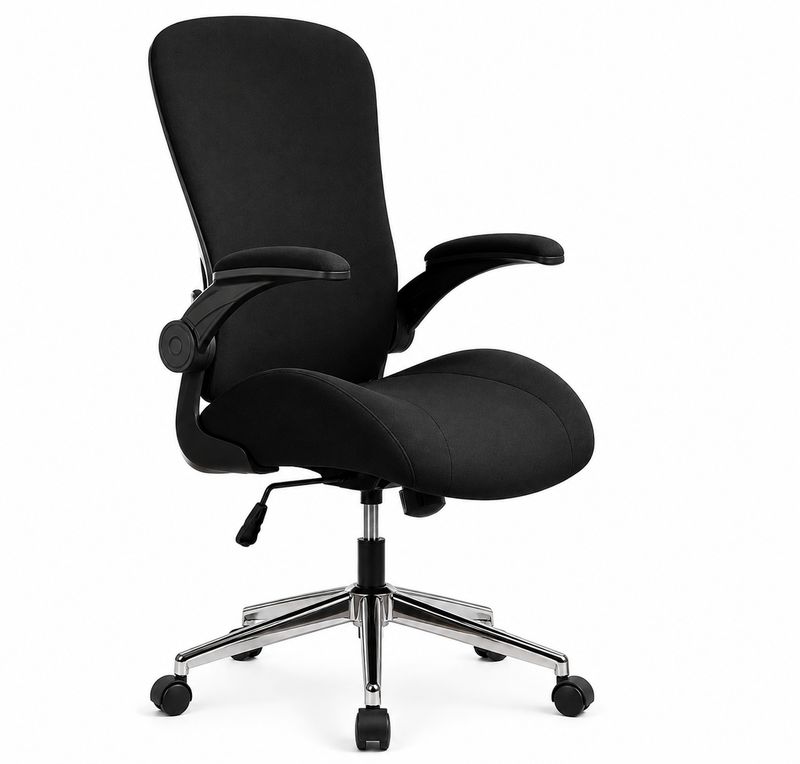 Black Ergonomic Office Desk Chair, Soft Fabric Thickened Curved seat Cushion