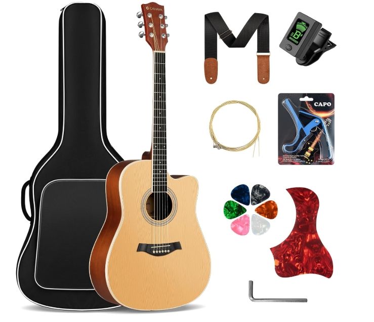 CAHAYA Acoustic Guitar Beginner Kit - 41in Adult All Wood Starter Set