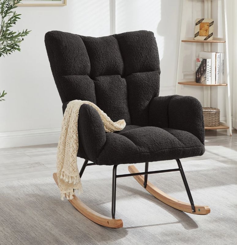 Glider Chair For Living Room Tufted Upholstered Teddy Fabric Rocking Chair Glider Chair For Living Room Tufted Upholstered Teddy Fabric Rocking Chair