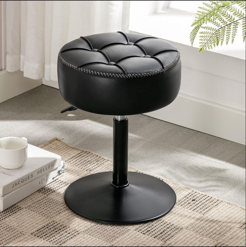 LUE BONA Adjustable Vanity Stool 15.8"-20.7", 360° Swivel Faux Leather Chair