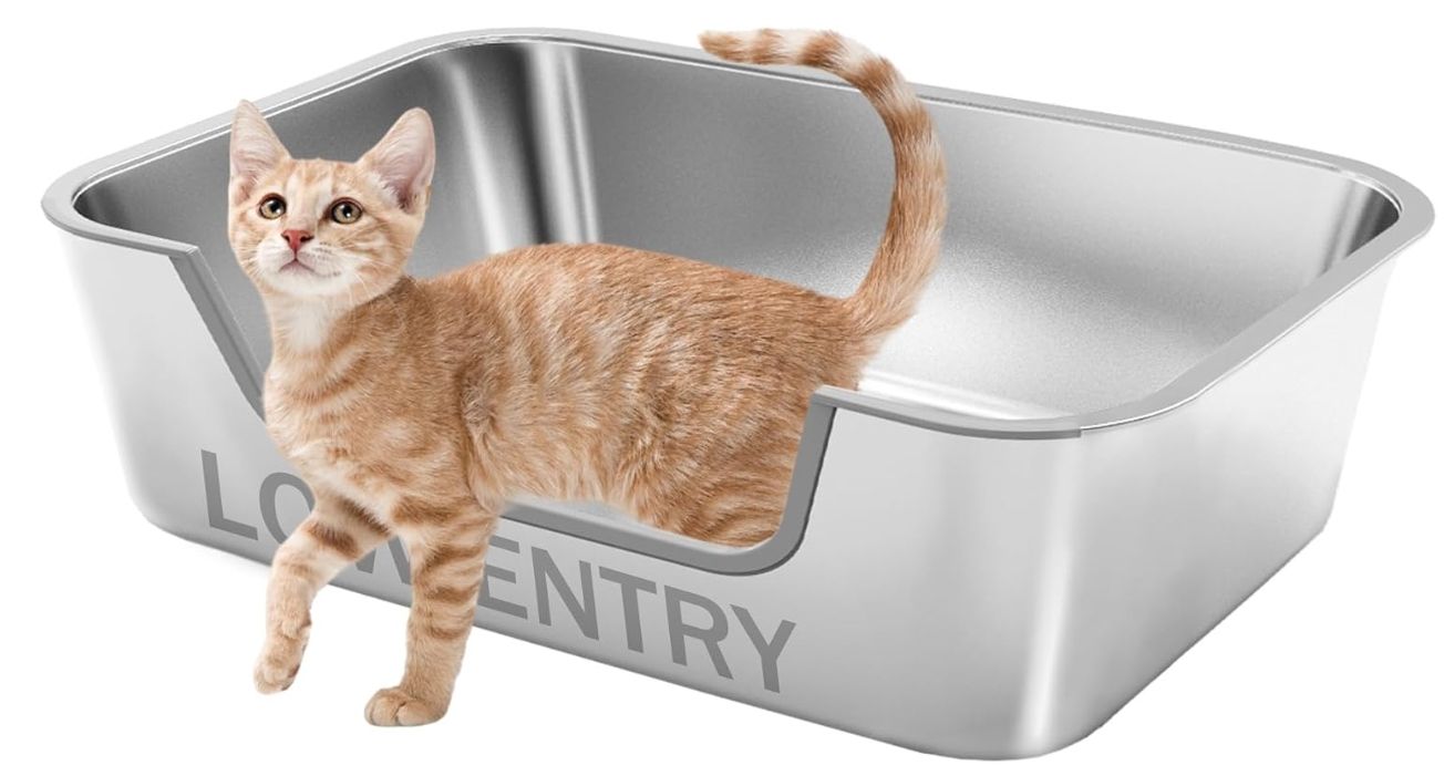 Stainless Steel Cat Litter Box with Low Entry,Litter Pan for Small and Medium Cats Stainless Steel Cat Litter Box with Low Entry,Litter Pan for Small and Medium Cats