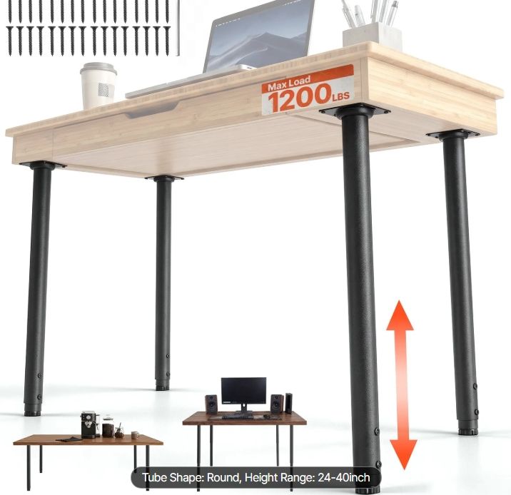 VEVOR Adjustable Table Legs, 24-40 in Round Steel Furniture Legs, 1200 lbs Max Load Heavy Duty VEVOR Adjustable Table Legs, 24-40 in Round Steel Furniture Legs, 1200 lbs Max Load Heavy Duty