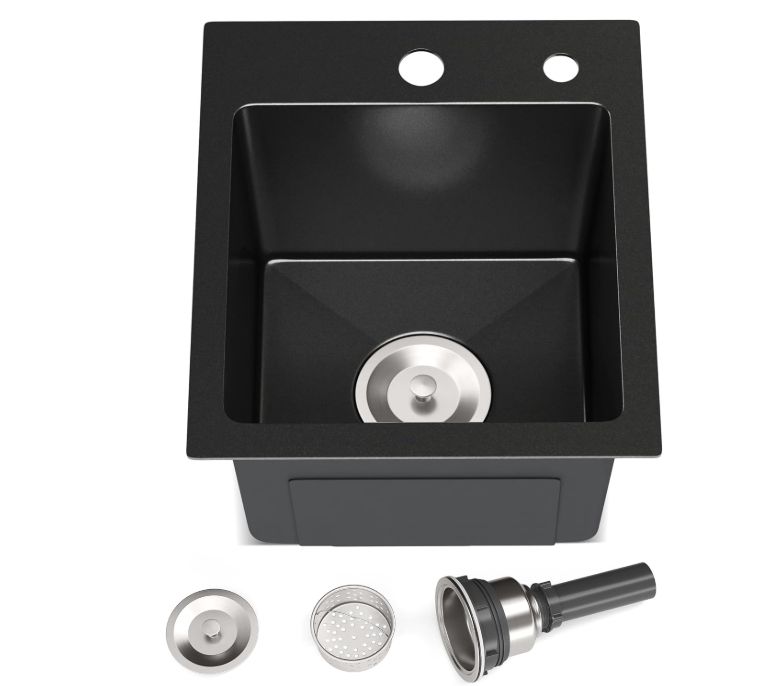 RV Sink Drop-in – 13" x 15" x 8" Top Mount, 304 Stainless Steel, Single Bowl Prep Sink