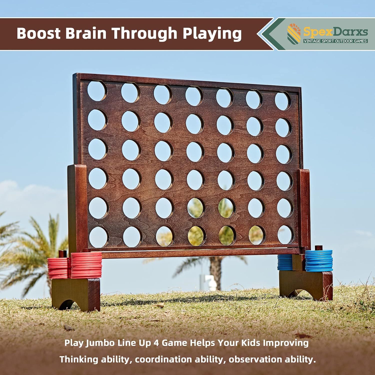 SpexDarxs Giant 4 in A Row Game, Wooden Jumbo 4-to-Score Game Set for Indoor & Outdoor SpexDarxs Giant 4 in A Row Game, Wooden Jumbo 4-to-Score Game Set for Indoor & Outdoor