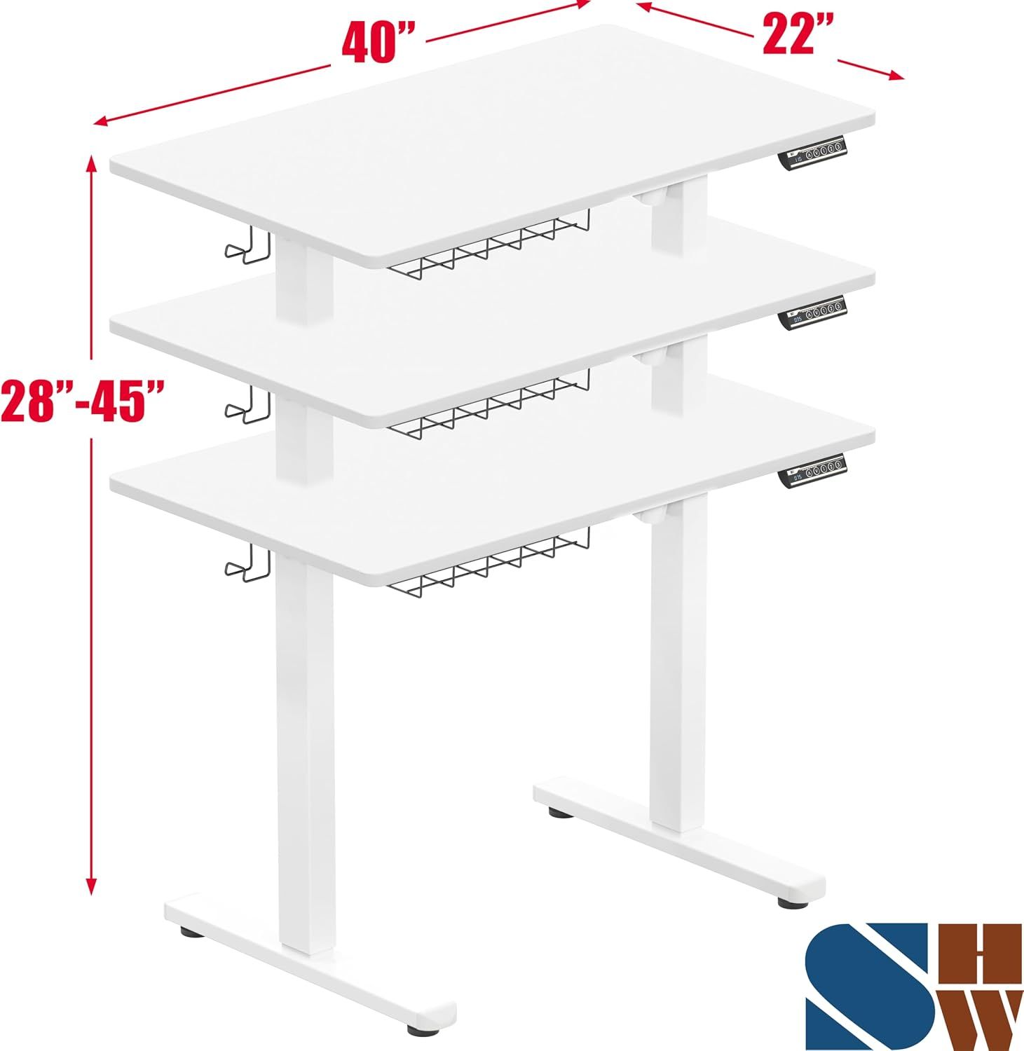 SHW 40 x 22 Electric Height Adjustable Sit to Stand Desk, White SHW 40 x 22 Electric Height Adjustable Sit to Stand Desk, White