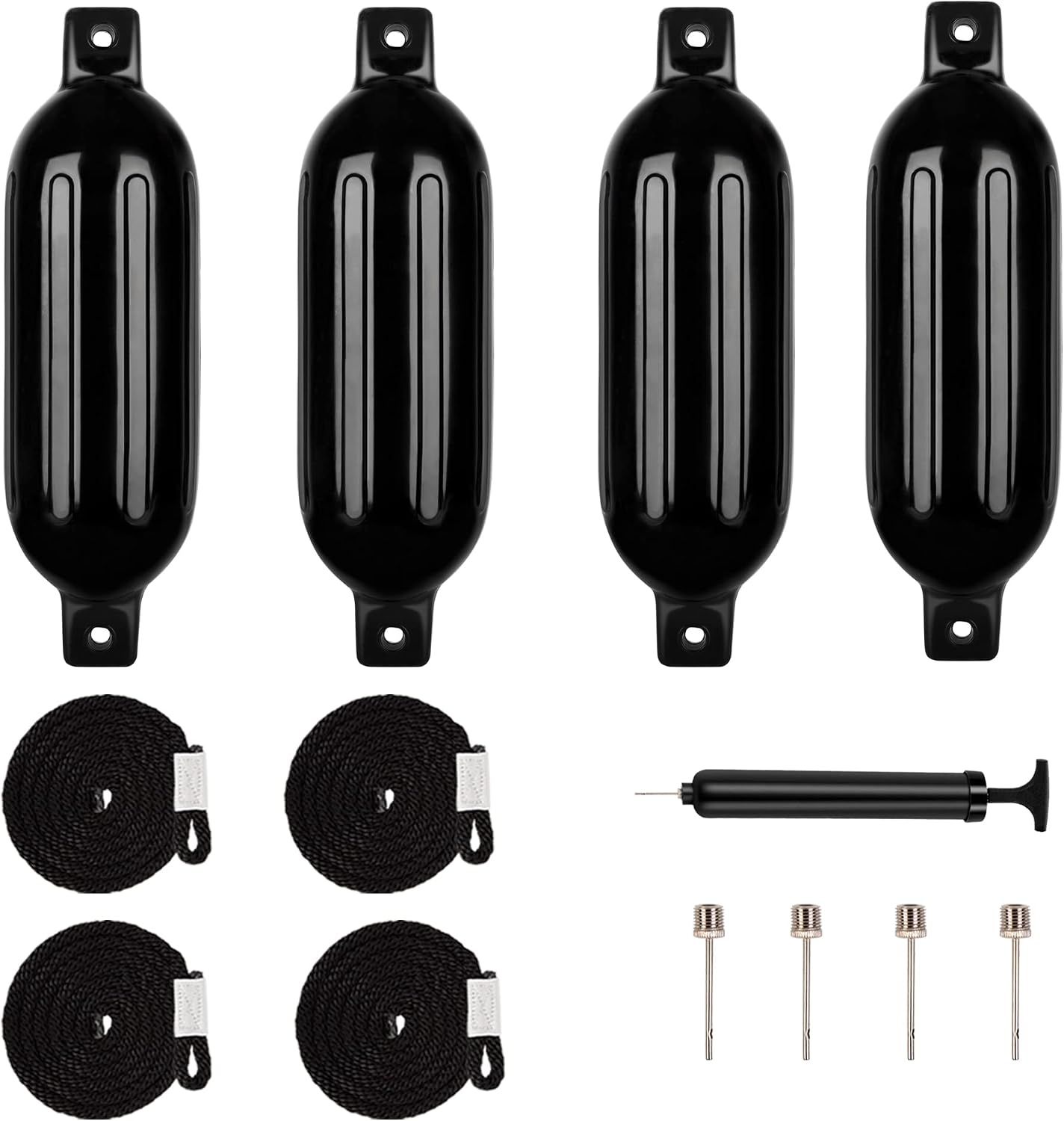 Inflatable Cylindrical Twin Eye Ribbed Boat Buoy Bumpers Marine Fenders with Ropes