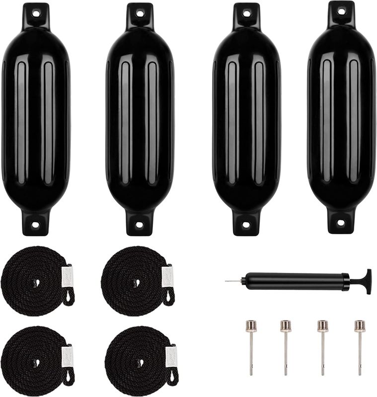 Inflatable Cylindrical Twin Eye Ribbed Boat Buoy Bumpers Marine Fenders with Ropes
