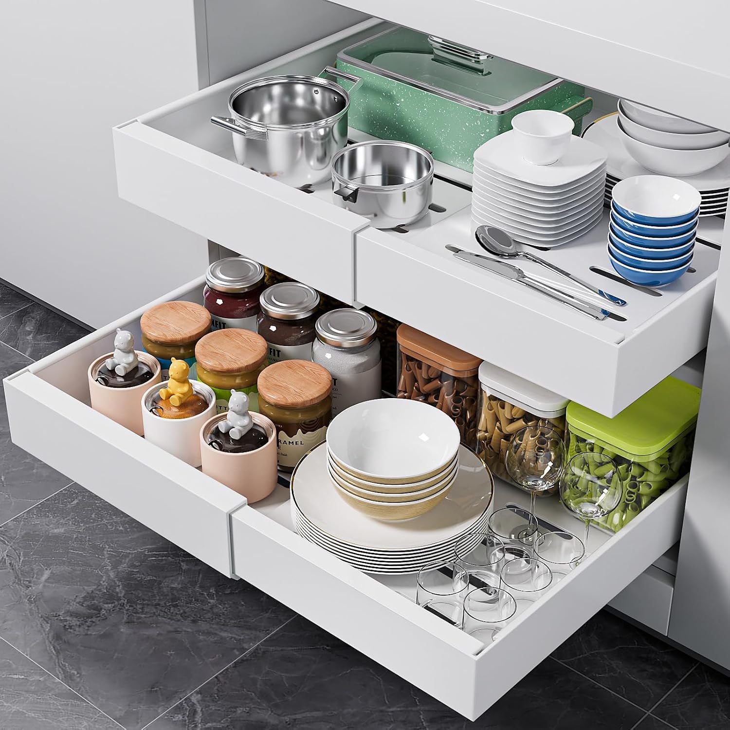 Expandable 12.6"-20.5" Width Pull Out Cabinet Organizer (White, 2pc) Expandable 12.6"-20.5" Width Pull Out Cabinet Organizer (White, 2pc)