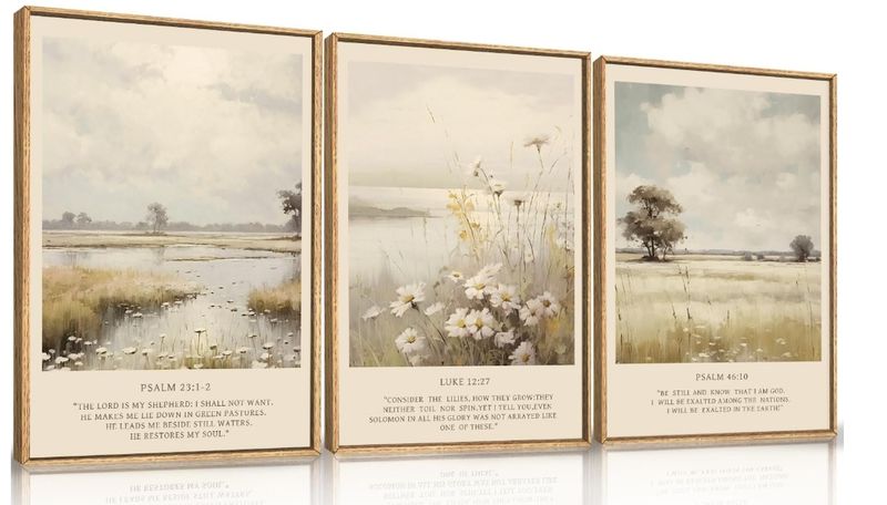 HPINUB Vintage Christian Bible Verse Framed Canvas Wall Art Set-16"x24"x3 HPINUB Vintage Christian Bible Verse Framed Canvas Wall Art Set-16"x24"x3