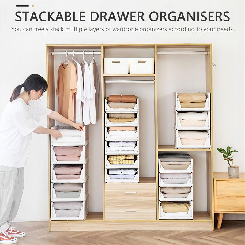 Stackable Plastic Storage Basket, Foldable Closet Organizers and Storage Bins Stackable Plastic Storage Basket, Foldable Closet Organizers and Storage Bins
