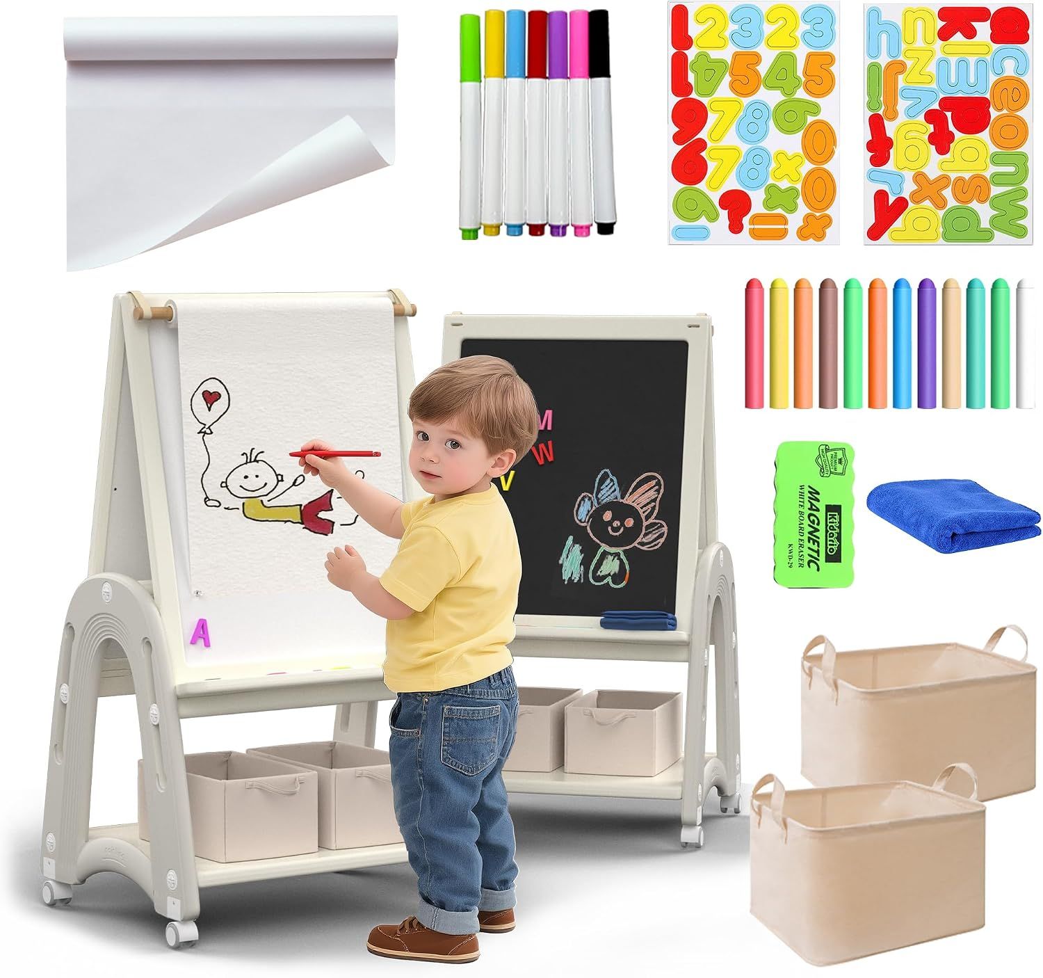 3-in-1 Height Adjustable Kids Easel with Paper Roll 3-in-1 Height Adjustable Kids Easel with Paper Roll