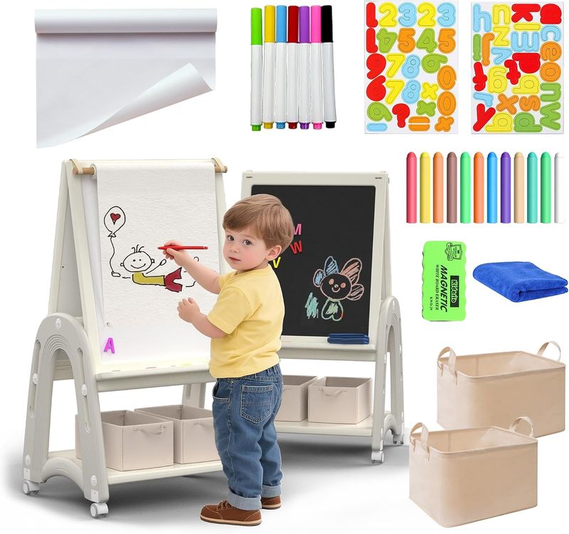 3-in-1 Height Adjustable Kids Easel with Paper Roll 3-in-1 Height Adjustable Kids Easel with Paper Roll