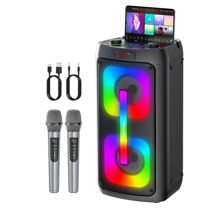 Karaoke Machine with 2 Wireless Mics, Portable PA Speaker with LED Light Karaoke Machine with 2 Wireless Mics, Portable PA Speaker with LED Light