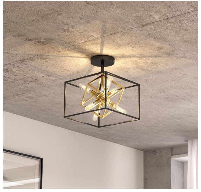 Artika Imperium Semi Flush Mount Ceiling Light – Modern Black &amp; Gold Finish