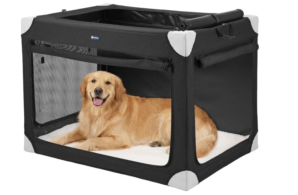 Veehoo Collapsible Large Dog Crate for Indoor Outdoor, Portable & Travel Grey Veehoo Collapsible Large Dog Crate for Indoor Outdoor, Portable & Travel Grey