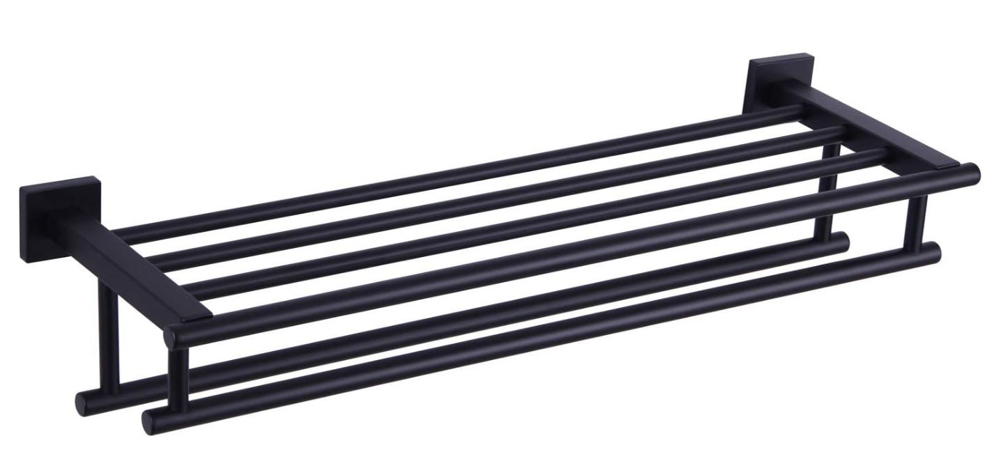 Angle Simple Bathroom Towel Shelf with Double Bar, Matte Black 23.62 Inches