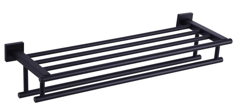 Angle Simple Bathroom Towel Shelf with Double Bar, Matte Black 23.62 Inches