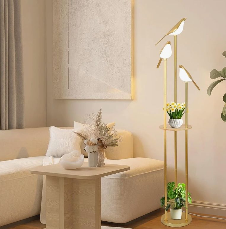 Modern Gold Floor Lamp With 3 Adjustable LED Bird Lights