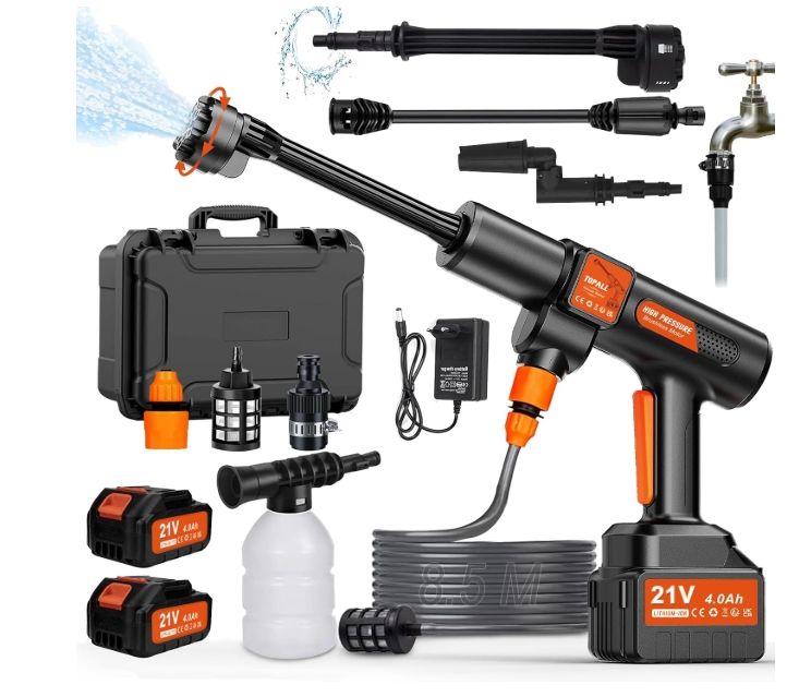 TOPALL Cordless Pressure Washer Max 45 Bar/652PSI