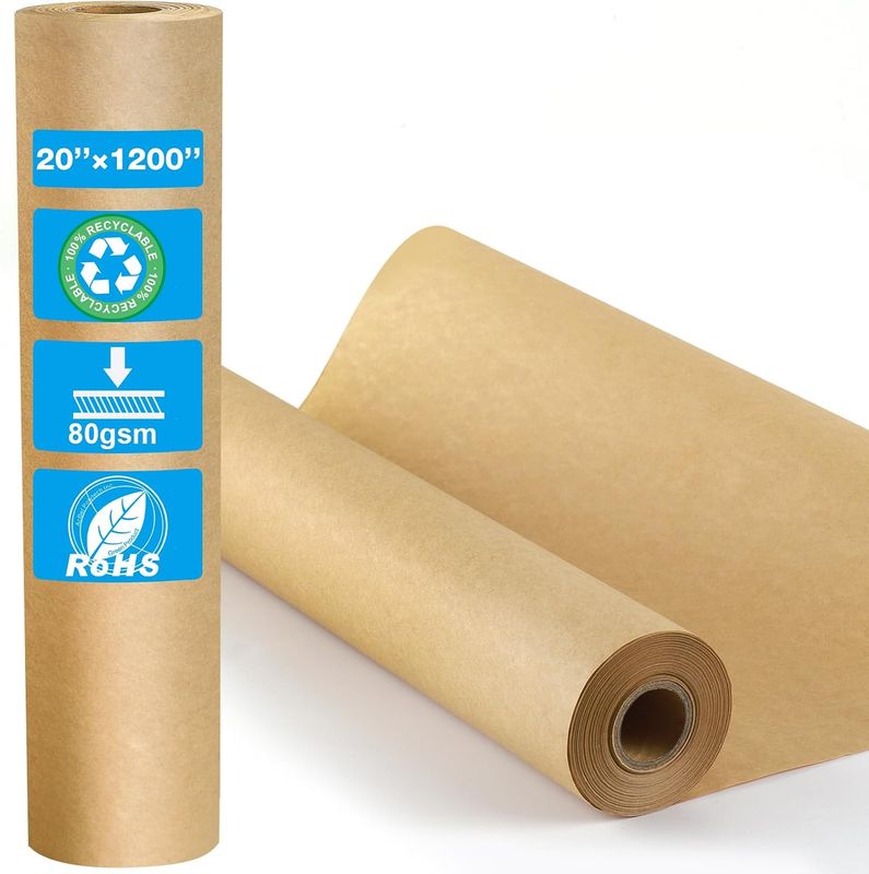 Brown Kraft Paper Roll 20" x 1,200" (100') Brown Paper Roll for Packing, Moving, Gift Wrapping, Postal, Shipping, Parcel, Wall Art, Crafts, Bulletin Boards, Floor Covering, Table Runner