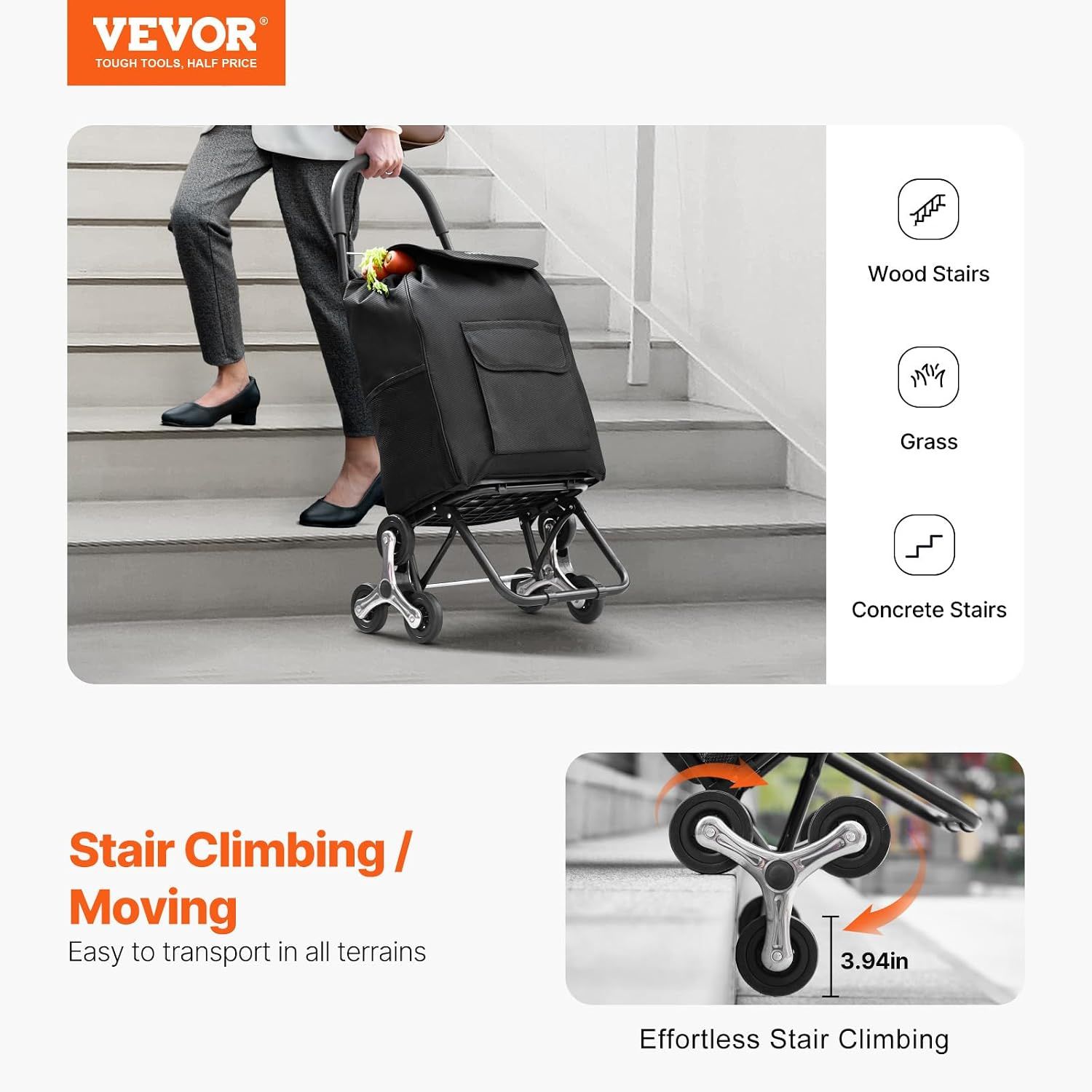 VEVOR Stair Climber Trolley Dolly, 36L Folding Shopping Cart, Grocery Cart Trolley Laundry Stair Climbing Handcart with 6 Wheels & Oxford Cloth Bag, Foldable Cart VEVOR Stair Climber Trolley Dolly, 36L Folding Shopping Cart, Grocery Cart Trolley Laundry Stair Climbing Handcart with 6 Wheels & Oxford Cloth Bag, Foldable Cart