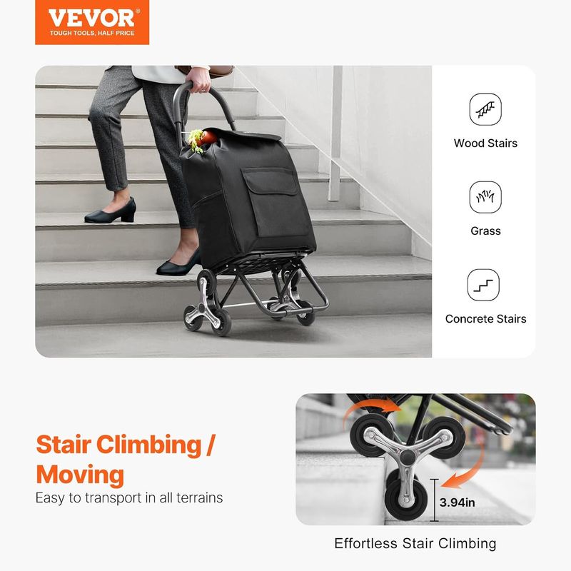 VEVOR Stair Climber Trolley Dolly, 36L Folding Shopping Cart, Grocery Cart Trolley Laundry Stair Climbing Handcart with 6 Wheels & Oxford Cloth Bag, Foldable Cart VEVOR Stair Climber Trolley Dolly, 36L Folding Shopping Cart, Grocery Cart Trolley Laundry Stair Climbing Handcart with 6 Wheels & Oxford Cloth Bag, Foldable Cart