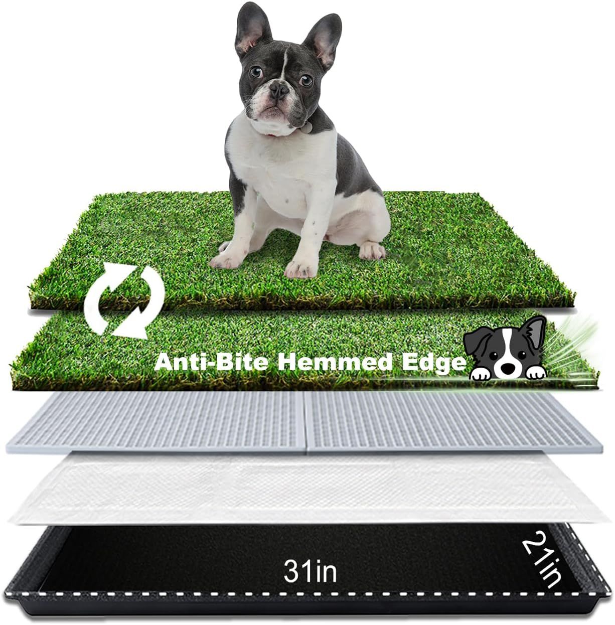 HQ4US 4LEGS Dog Grass Pad with Tray Dog Litter Box Toilet with 2×Artificial Grass for Dogs with Hemmed Edge, Pee Pads for Dogs Medium - 31"×21" HQ4US 4LEGS Dog Grass Pad with Tray Dog Litter Box Toilet with 2×Artificial Grass for Dogs with Hemmed Edge, Pee Pads for Dogs Medium - 31"×21"