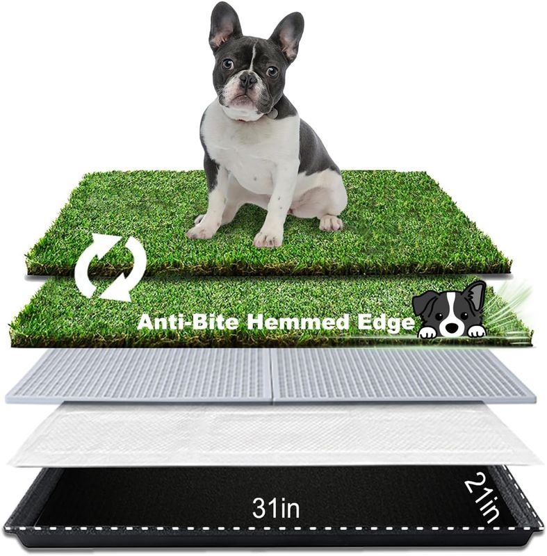 HQ4US 4LEGS Dog Grass Pad with Tray Dog Litter Box Toilet with 2×Artificial Grass for Dogs with Hemmed Edge, Pee Pads for Dogs Medium - 31"×21" HQ4US 4LEGS Dog Grass Pad with Tray Dog Litter Box Toilet with 2×Artificial Grass for Dogs with Hemmed Edge, Pee Pads for Dogs Medium - 31"×21"