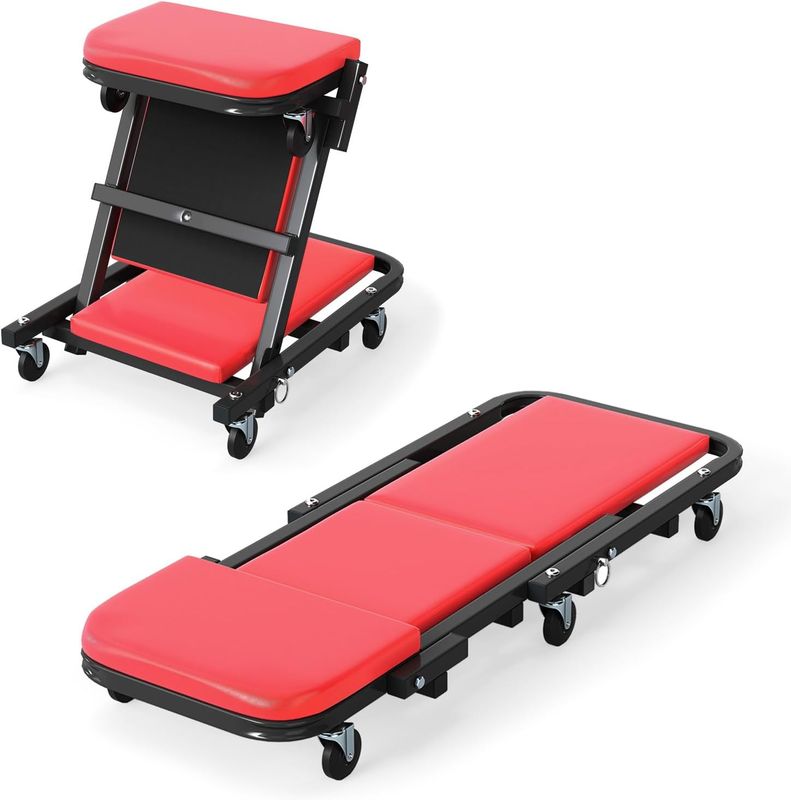 Goplus 2-in-1 Rolling Folding Z Creeper Seat, 40 Inch Roller Garage Chair with 6 Swivel Casters, Heavy Duty Metal Frame & Padded Seat Goplus 2-in-1 Rolling Folding Z Creeper Seat, 40 Inch Roller Garage Chair with 6 Swivel Casters, Heavy Duty Metal Frame & Padded Seat