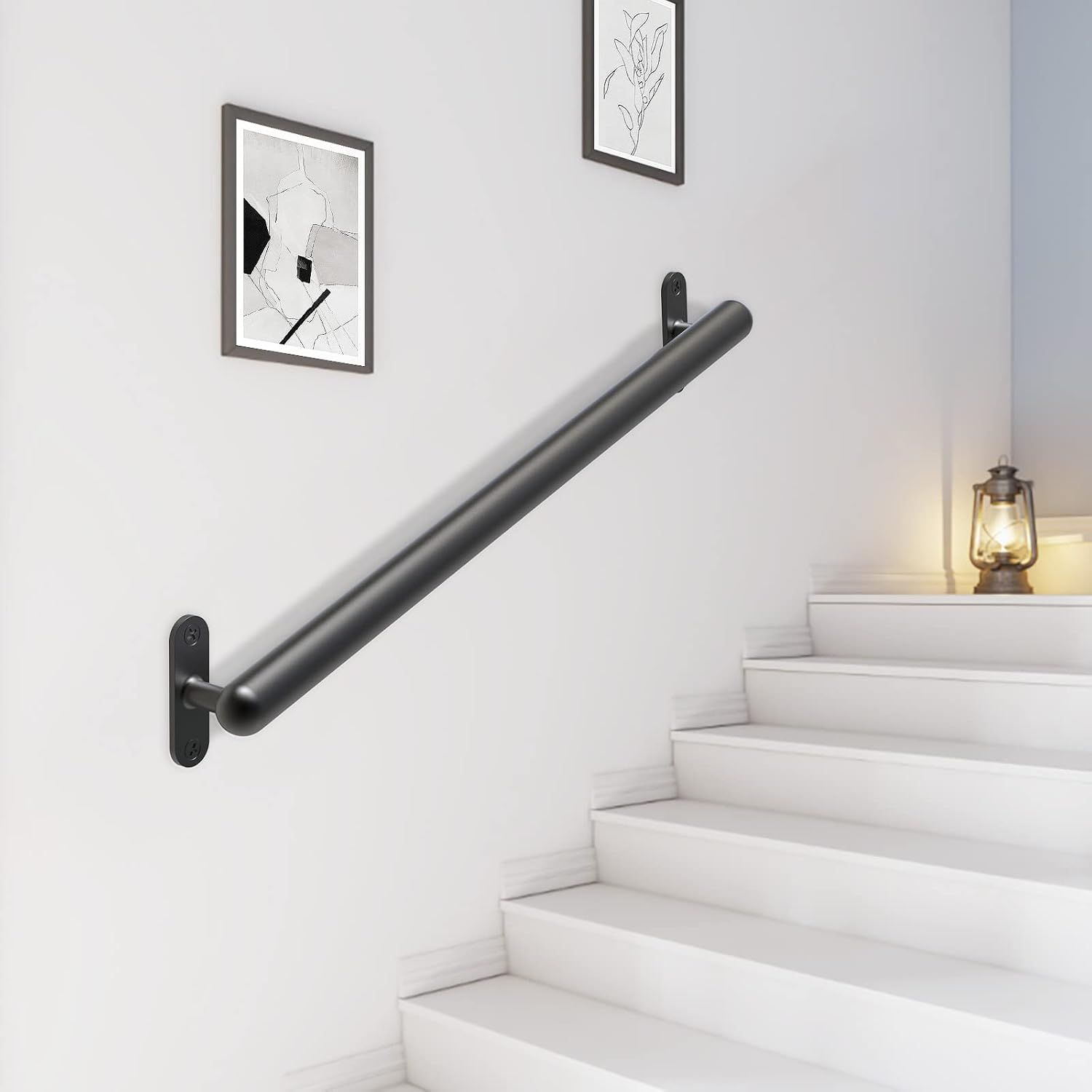 Dolibest 36 Inch Wall Mount Metal Handrail, Staircase Step Handrail, Non-Slip Safety Grab Handle, Barrier-Free Staircase Grab Bar for Elderly, Indoor & Outdoor Use, 1.3 Inch Round (Black) Dolibest 36 Inch Wall Mount Metal Handrail, Staircase Step Handrail, Non-Slip Safety Grab Handle, Barrier-Free Staircase Grab Bar for Elderly, Indoor & Outdoor Use, 1.3 Inch Round (Black)