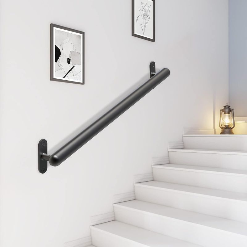 Dolibest 36 Inch Wall Mount Metal Handrail, Staircase Step Handrail, Non-Slip Safety Grab Handle, Barrier-Free Staircase Grab Bar for Elderly, Indoor &amp; Outdoor Use, 1.3 Inch Round (Black)