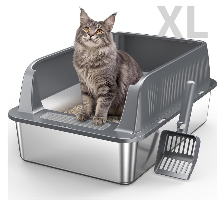 XL Stainless Steel Cat Litter Box with High Sides Lid XL Stainless Steel Cat Litter Box with High Sides Lid