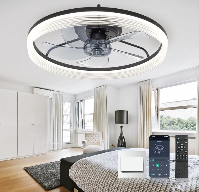 Ceiling Fans with Lights and Remote, 19.7" Low Profile Flush Mount Ceiling Fan