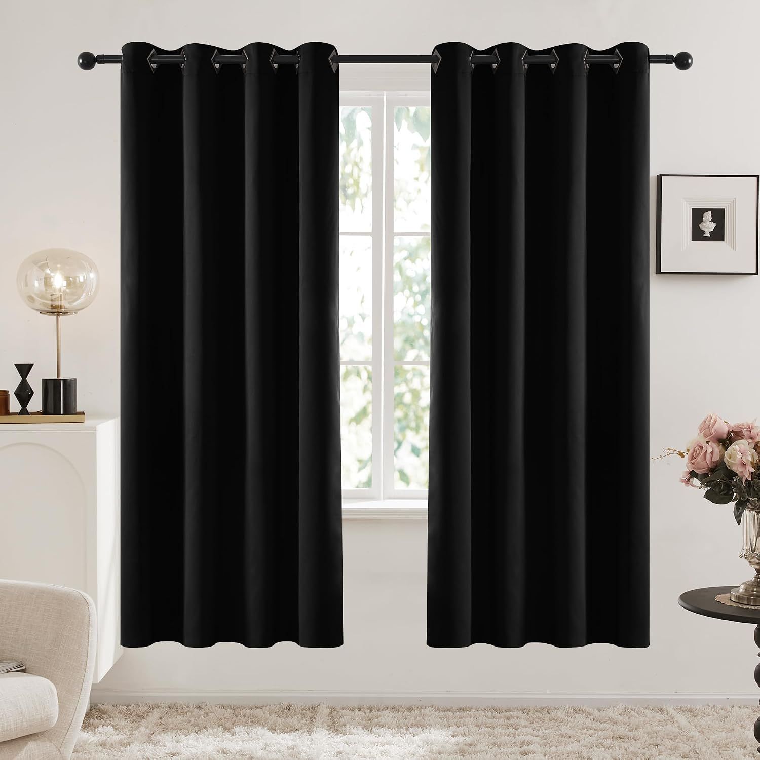 Deconovo Black Blackout Curtains, Grommet 2 Panels, 52x63 Inch Deconovo Black Blackout Curtains, Grommet 2 Panels, 52x63 Inch