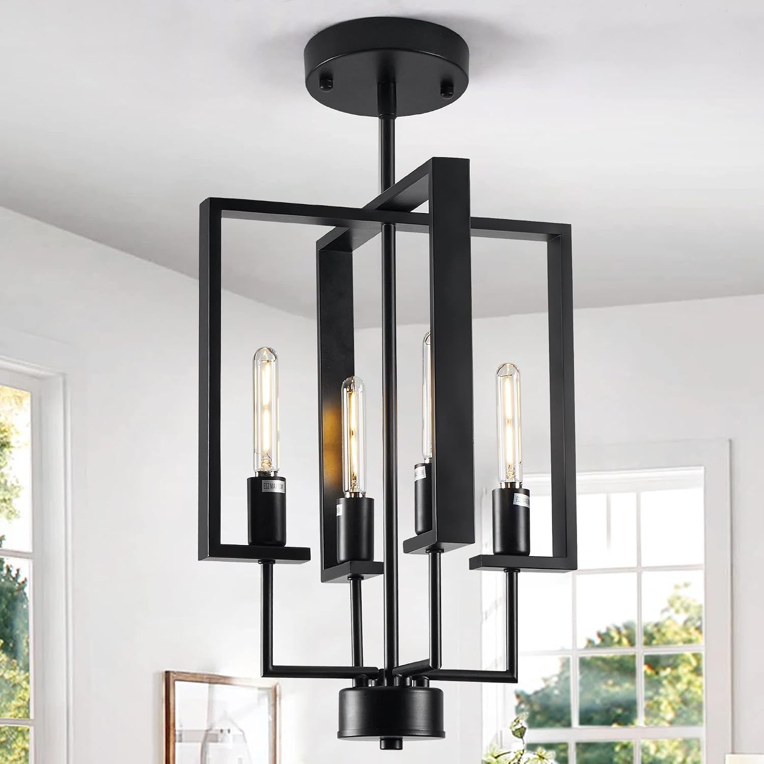 4 Light Black Chandelier, Industrial Ceiling Pendant Light Fixtures with Rustic Metal Farmhouse Adjustable Height Lantern Hanging 4 Light Black Chandelier, Industrial Ceiling Pendant Light Fixtures with Rustic Metal Farmhouse Adjustable Height Lantern Hanging