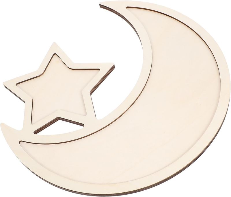 Moon Star Wooden Tray for Eid Mubarak Home Decor and Snacks Moon Star Wooden Tray for Eid Mubarak Home Decor and Snacks