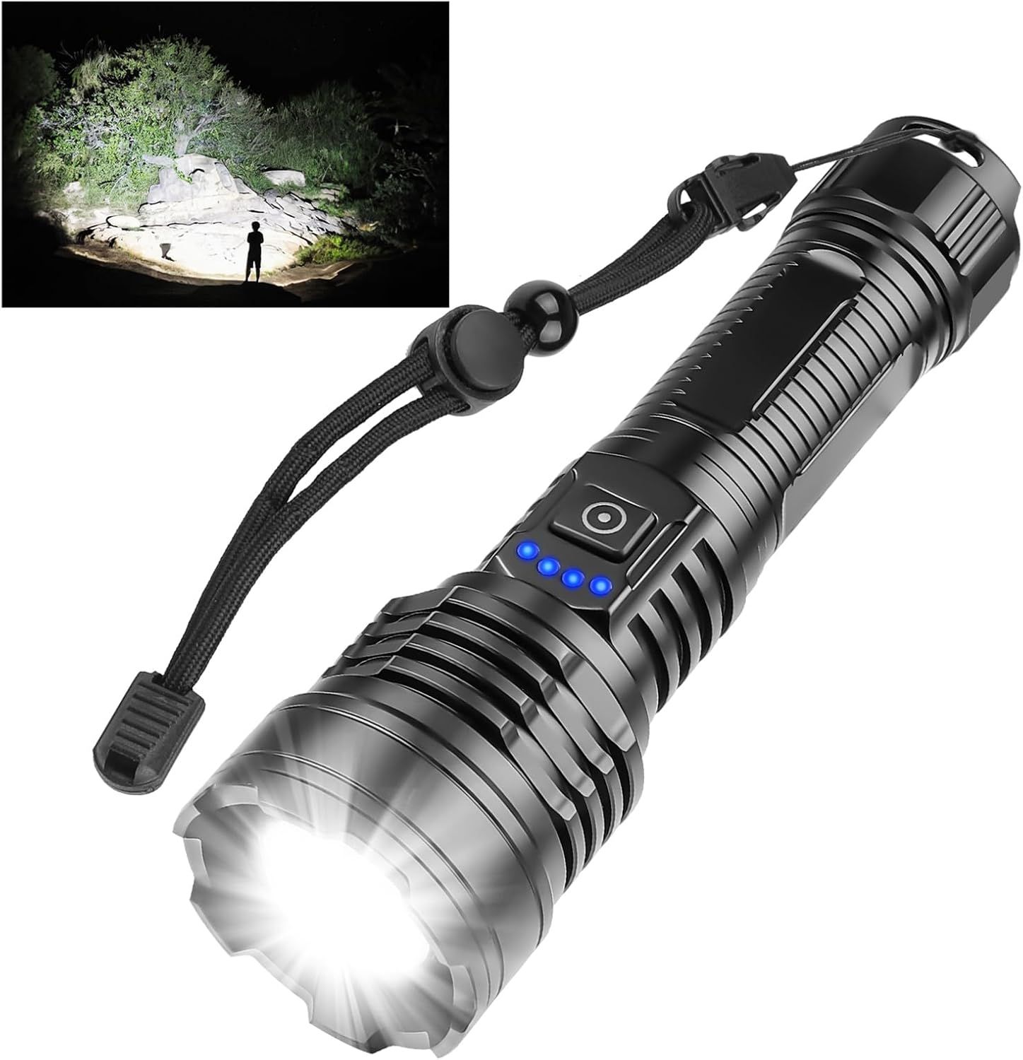 90000 Lumens Rechargeable LED Flashlight - Super Bright Tactical Flashlight with Type-C Charging