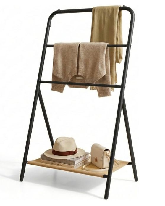 Minimalist A-Frame Coat Rack, 4-Tier Freestanding Clothing Stand with Fabric Storage Shelf