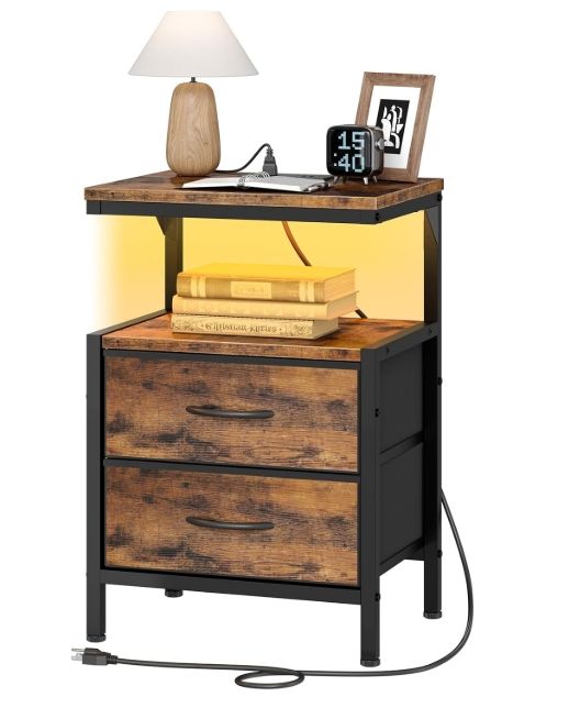 HOOBRO Nightstand with Charging Station, Bedside Table with LED Light HOOBRO Nightstand with Charging Station, Bedside Table with LED Light