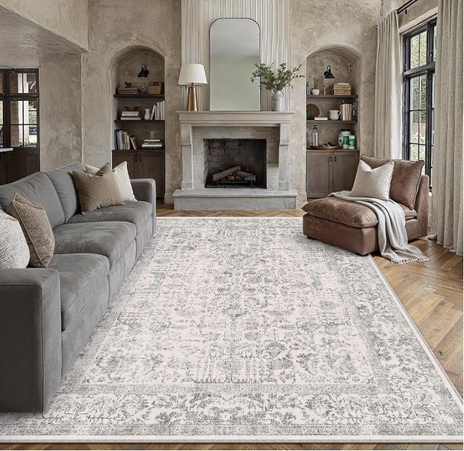 PureCozy 8x10 Washable Area Rug Gray Soft Vintage Carpet