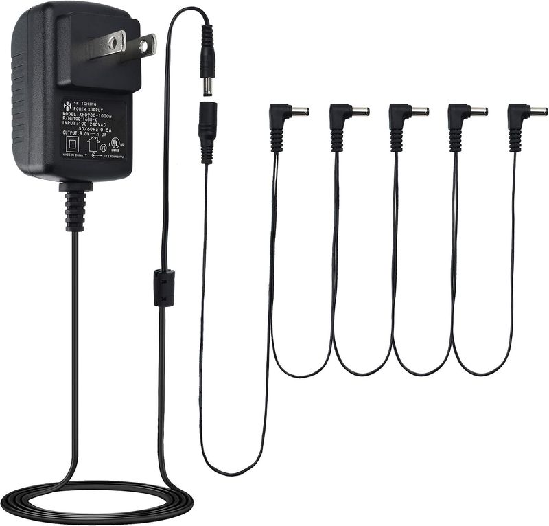 LotFancy Guitar Pedal Power Supply, 9V 1A AC DC Adapter with 5 Way Daisy Chain Cord