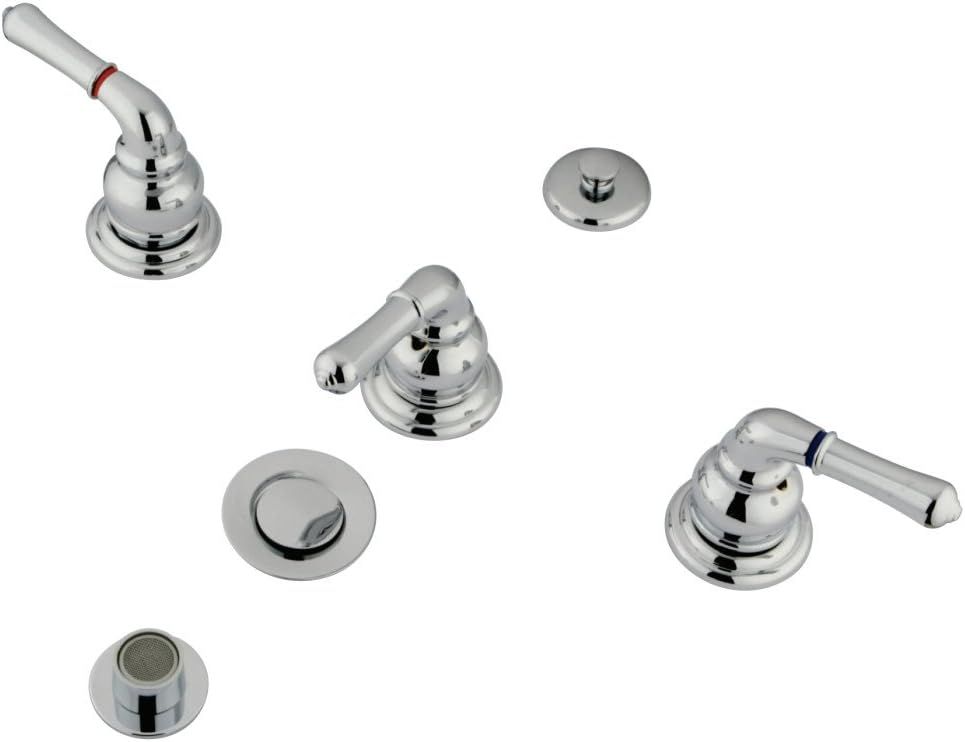 Elements of Design EB321 Bidet Faucet with 3 Lever Handle and Brass Pop-up 3, Chrome