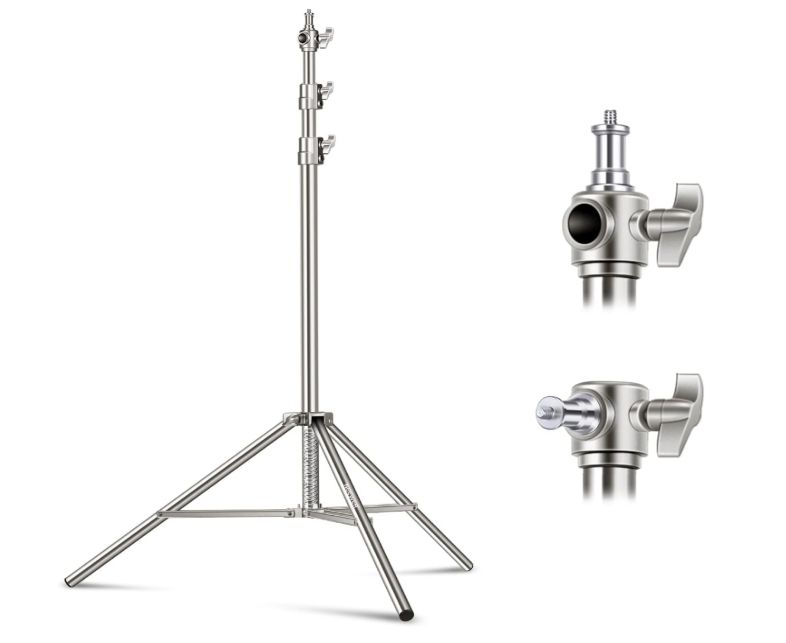 NEEWER 7.2ft/2.2m Stainless Steel Light Stand, Spring Cushioned Heavy Duty Photography Tripod