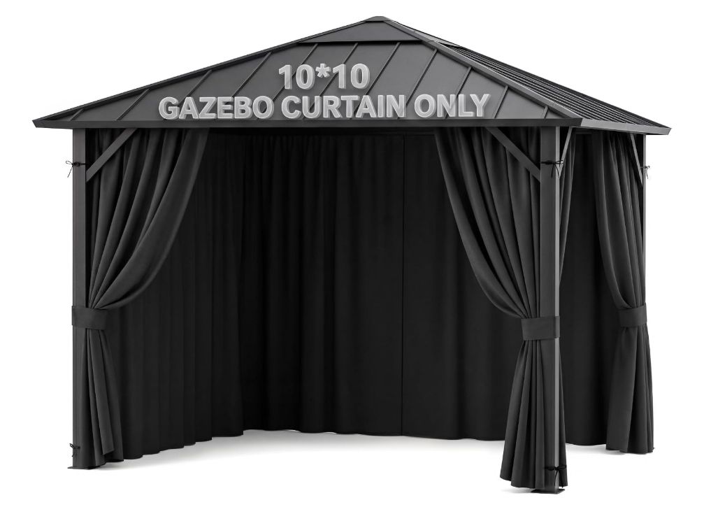Gazebo Replacement Privacy Curtains, 10' x 10', 4 Panels, Black