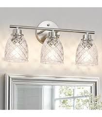 3-Light Brushed Nickel Vanity Light with Diamond-Cut Glass Shades 3-Light Brushed Nickel Vanity Light with Diamond-Cut Glass Shades